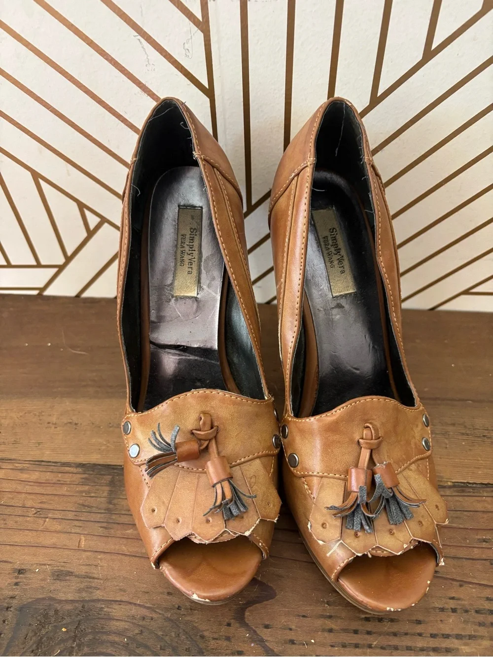 Simply Vera Vera Wang Tan Peep-Toe Tassel Platform Pumps